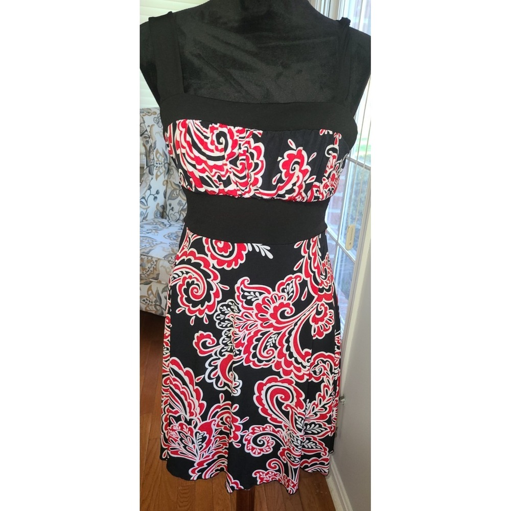 Speechless Women's Black Red Paisley Print MIdi Babydoll Knee Length‎ Dress Sz L
